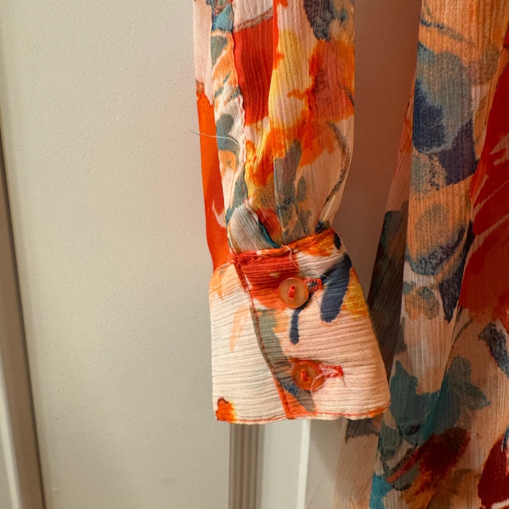 New Directions Orange Green Long Sleeve Shirt Dress NWOT - Picture 5 of 11